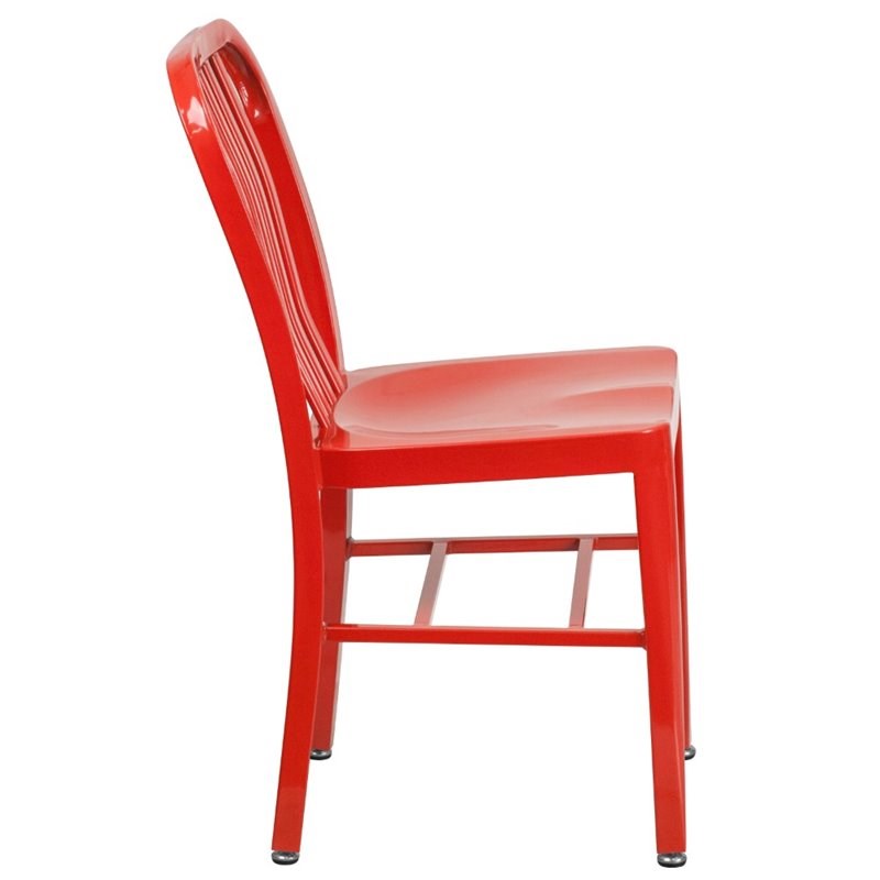 Flash Furniture Metal Vertical Slat Back Dining Side Chair in Red