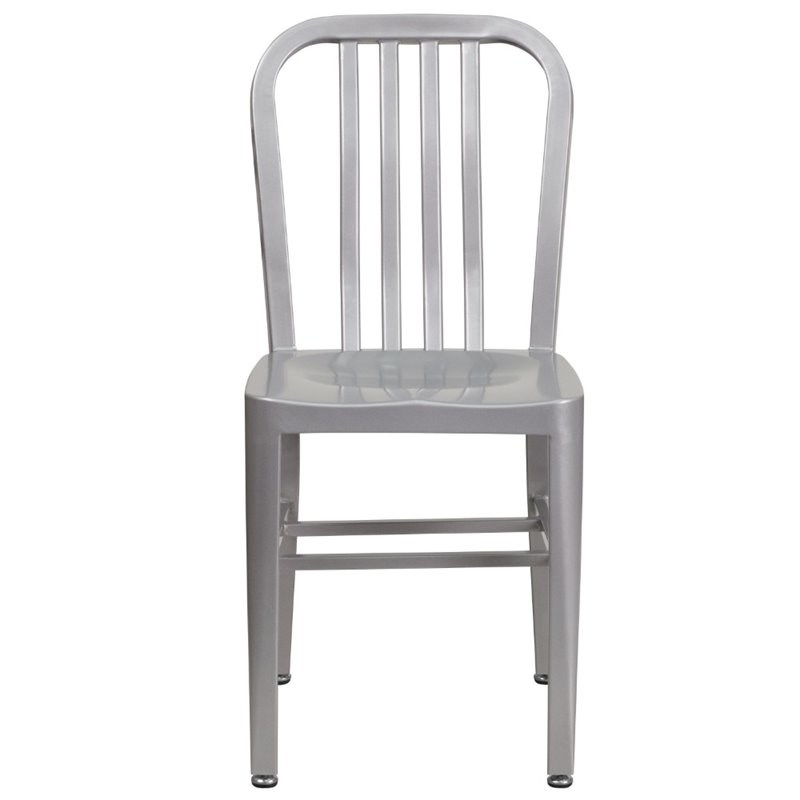 Flash Furniture Metal Vertical Slat Back Dining Side Chair in Silver