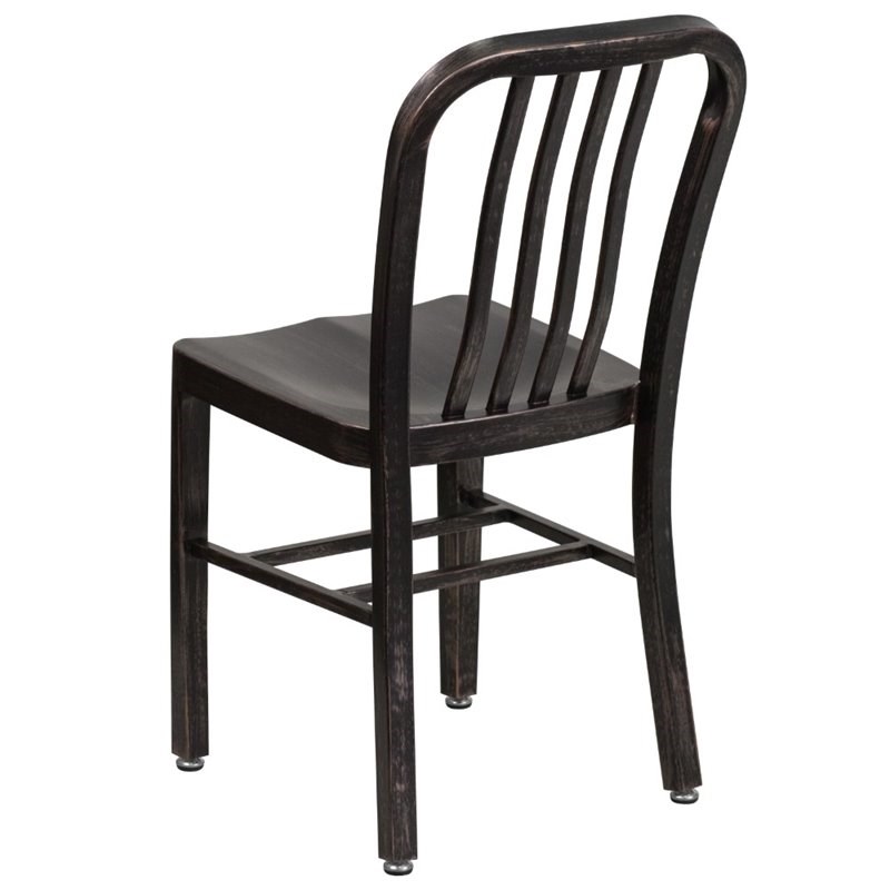 Flash Furniture Metal Slat Back Dining Side Chair in Black and Antique Gold