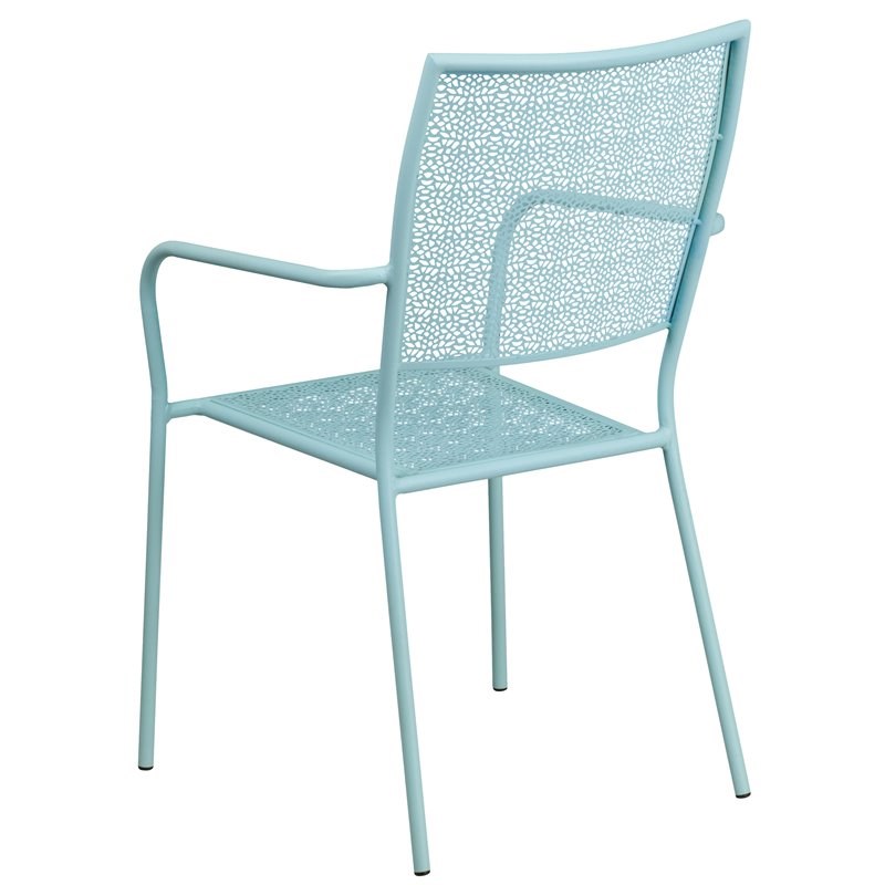 Flash Furniture Stackable Steel Square Back Patio Dining Side Chair in Sky Blue