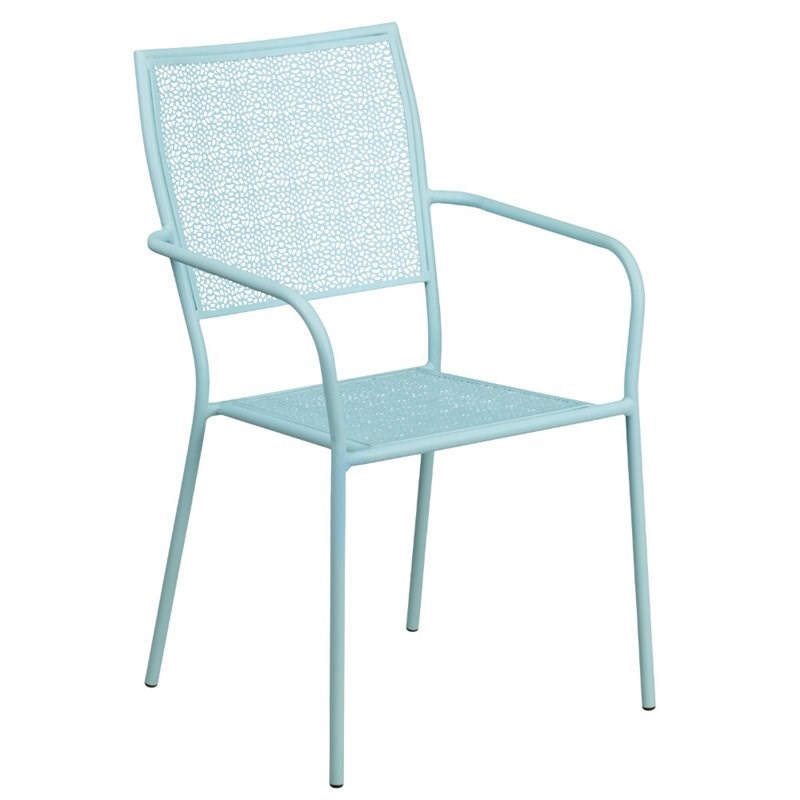 Flash Furniture Stackable Steel Square Back Patio Dining Side Chair in Sky Blue