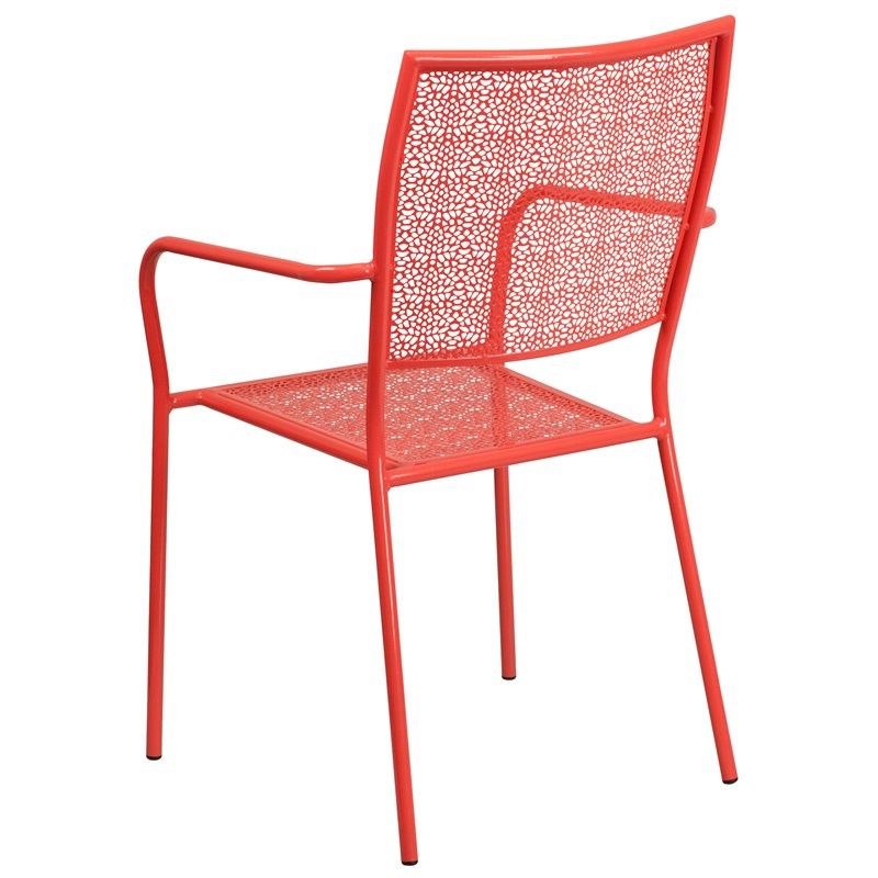 Flash Furniture Stackable Steel Square Back Patio Dining Side Chair in Coral
