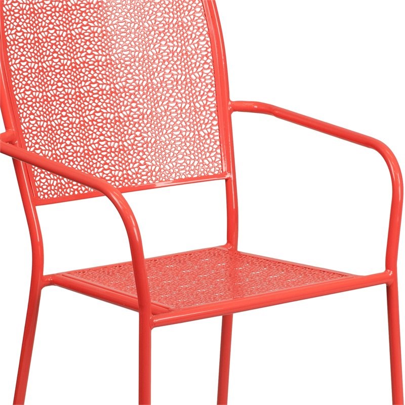 Flash Furniture Stackable Steel Square Back Patio Dining Side Chair in Coral