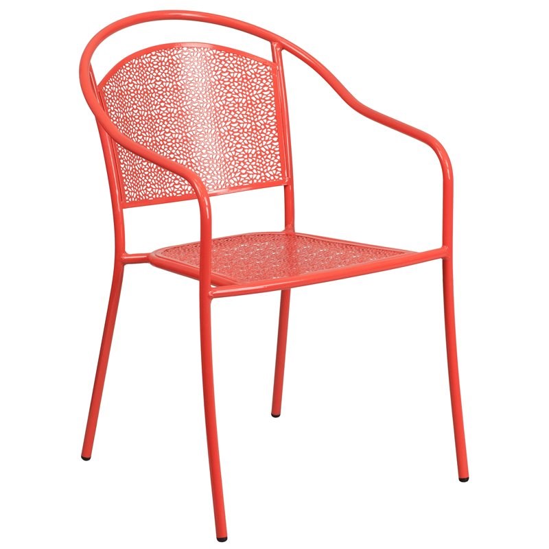 Flash Furniture Stackable Steel Round Back Patio Dining Side Chair in Coral