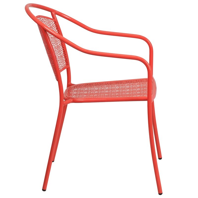 Flash Furniture Stackable Steel Round Back Patio Dining Side Chair in Coral