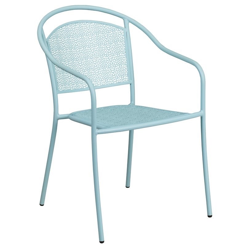Flash Furniture Stackable Steel Round Back Patio Dining Side Chair in Sky Blue
