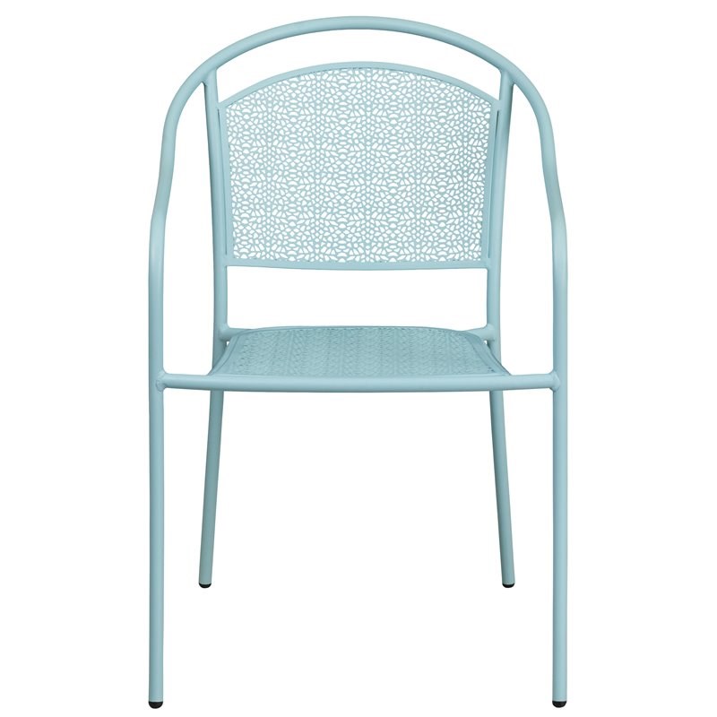 Flash Furniture Stackable Steel Round Back Patio Dining Side Chair in Sky Blue