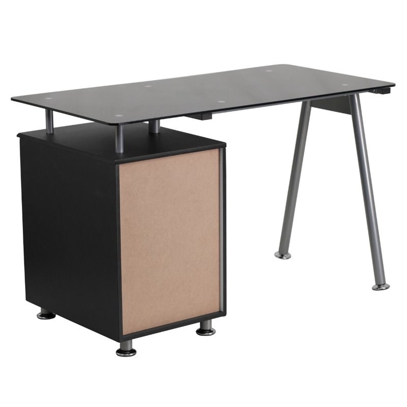 Flash Furniture 3 Drawer Glass Top Home Office Desk in Black