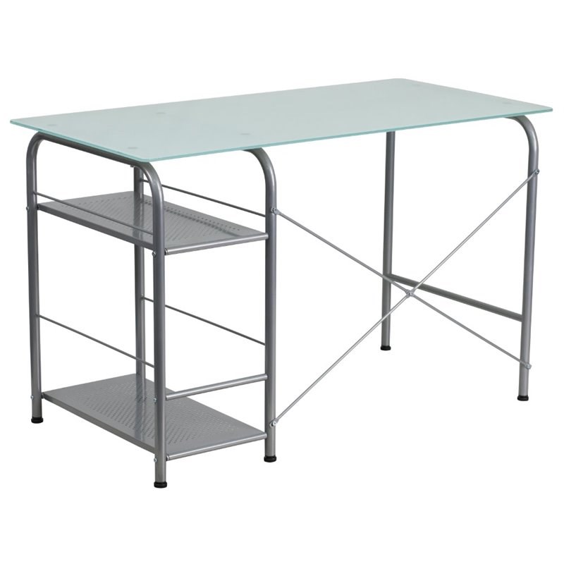 Flash Furniture Glass Top Home Office Desk in Silver
