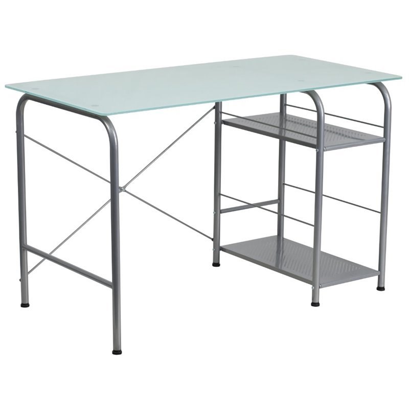 Flash Furniture Glass Top Home Office Desk in Silver