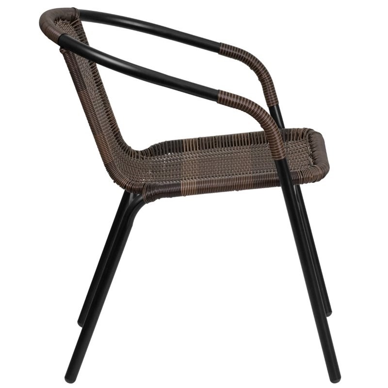 Flash Furniture Rattan Stacking Patio Chair in Black and Brown