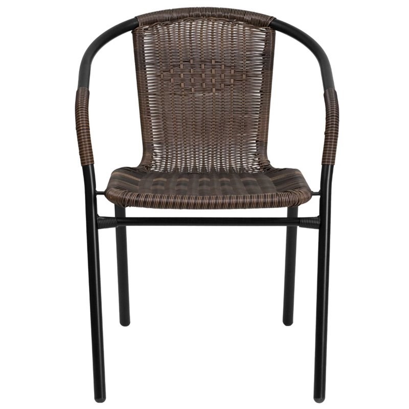 Flash Furniture Rattan Stacking Patio Chair in Black and Brown