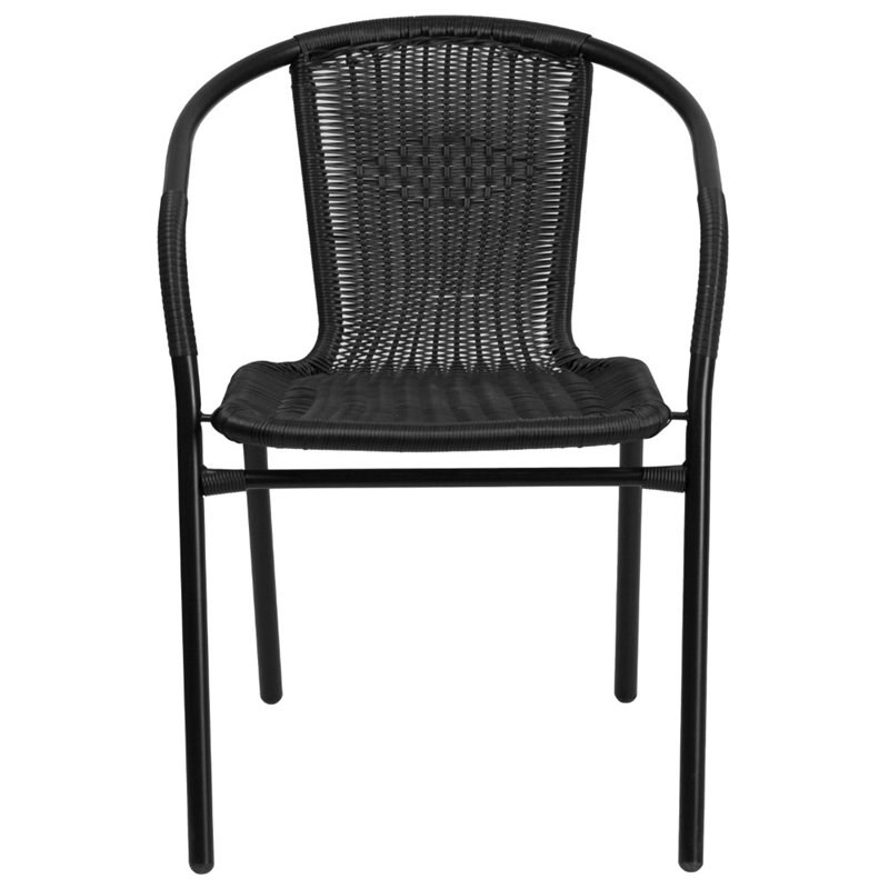 Flash Furniture Rattan Stacking Patio Chair in Black
