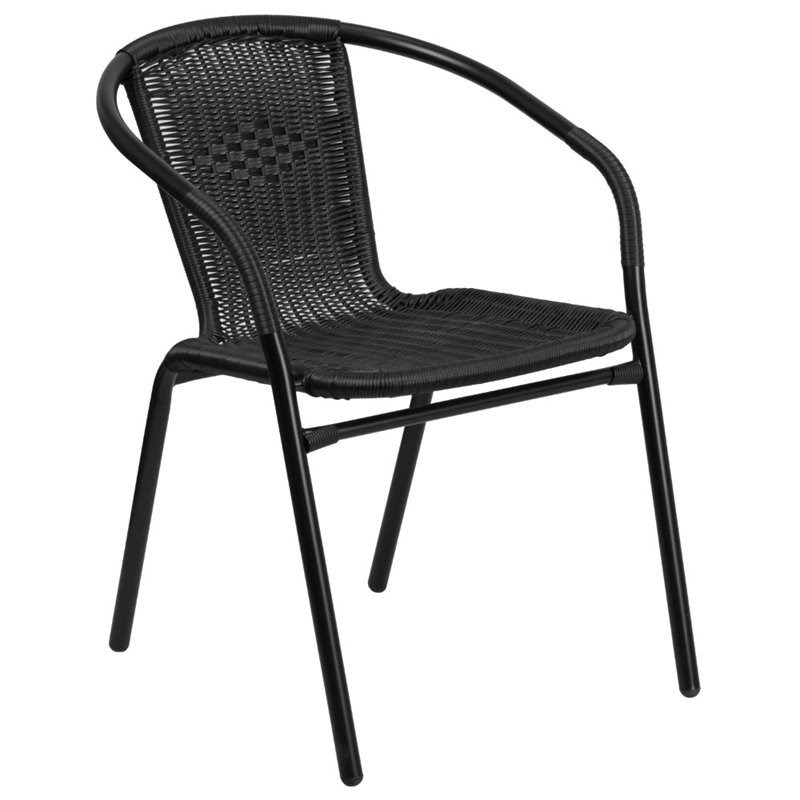Flash Furniture Rattan Stacking Patio Chair in Black
