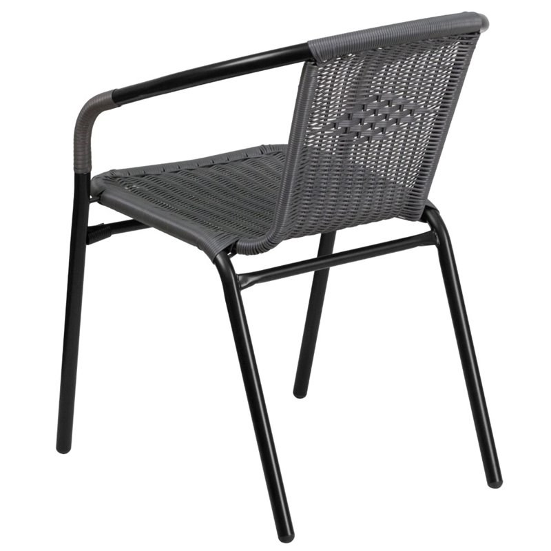 Flash Furniture Rattan Stacking Patio Chair in Black and Gray