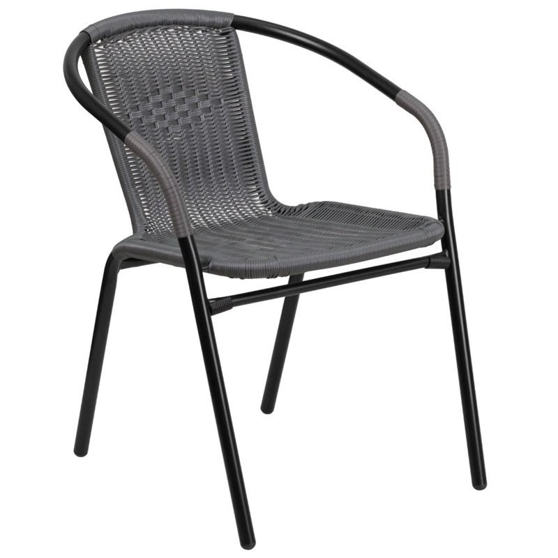 flash furniture rattan stacking patio chair in black and gray tlh037