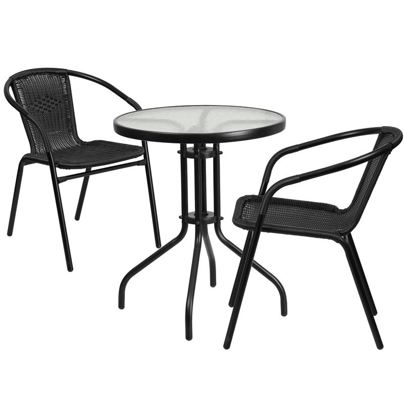 Flash Furniture 3 Piece Round Patio Bistro Set in Black