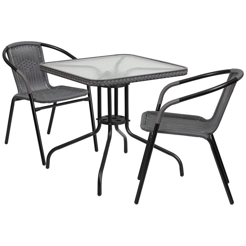 Flash Furniture 3 Piece Square Patio Dining Set in Black and Gray