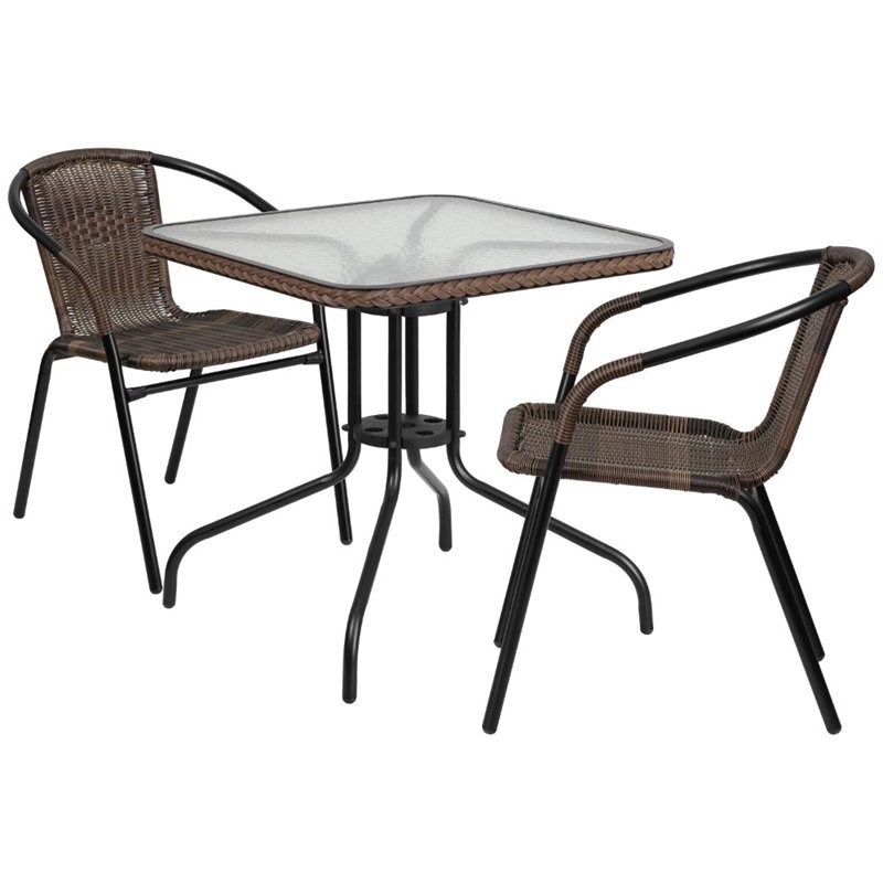 Flash Furniture 3 Piece Square Patio Dining Set in Black and Brown