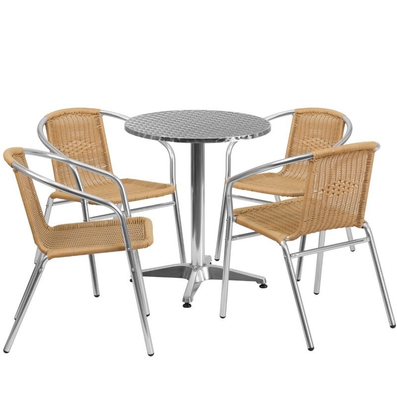 Flash Furniture 23.5Rd Aluminum Table Set-4 Ch In Beige