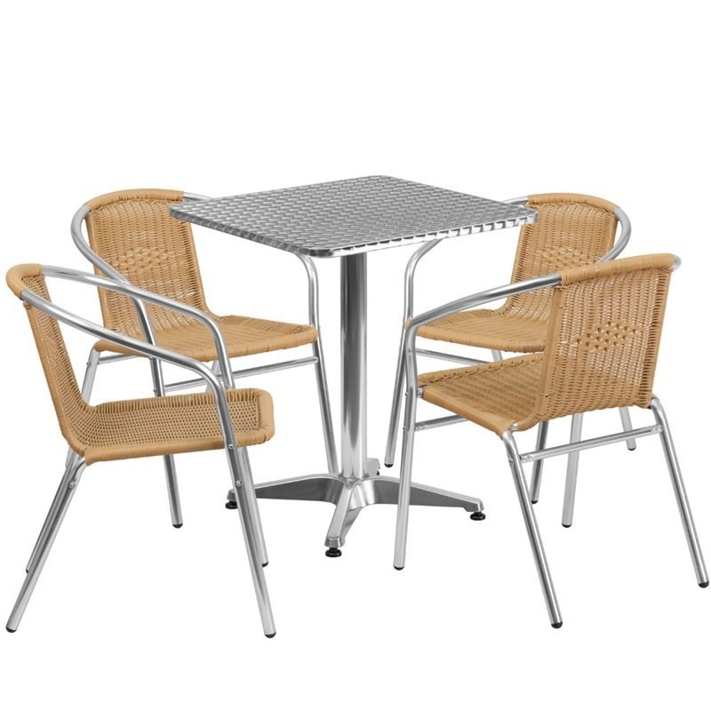 Flash Furniture 23.5Sq Aluminum Table Set-4 Ch In Beige