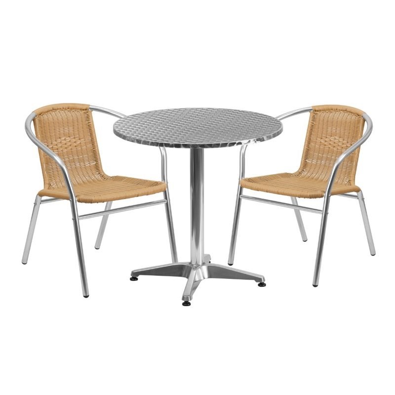 Flash Furniture 27.5Rd Aluminum Table Set-2 Ch In Beige