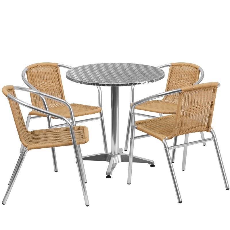 Flash Furniture 27.5Rd Aluminum Table Set-4 Ch In Beige