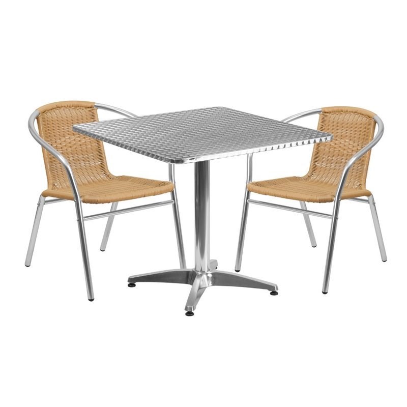 Flash Furniture 31.5Sq Aluminum Table Set-2 Ch In Beige