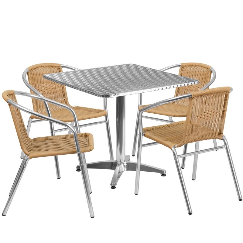 Flash Furniture 31.5Sq Aluminum Table Set-4 Ch In Beige