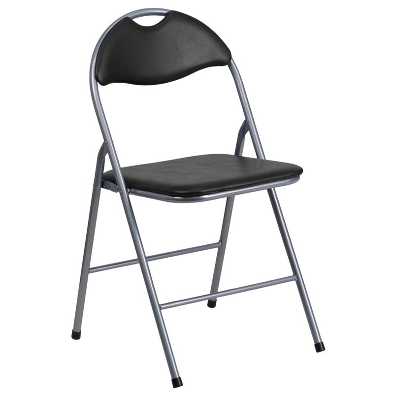 Flash Furniture Hercules Faux Leather Folding Chair in Black and Silver
