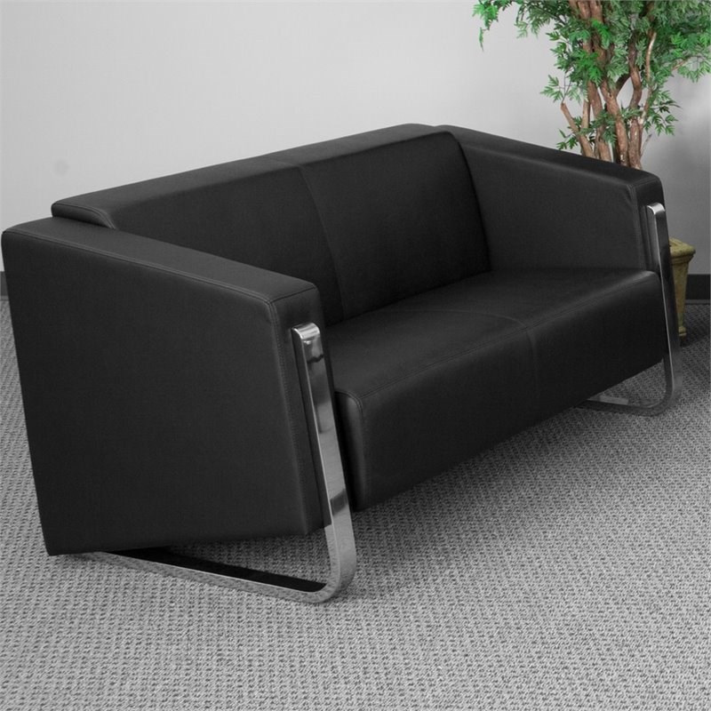 Flash Furniture Gallant Leather Reception Loveseat in Black