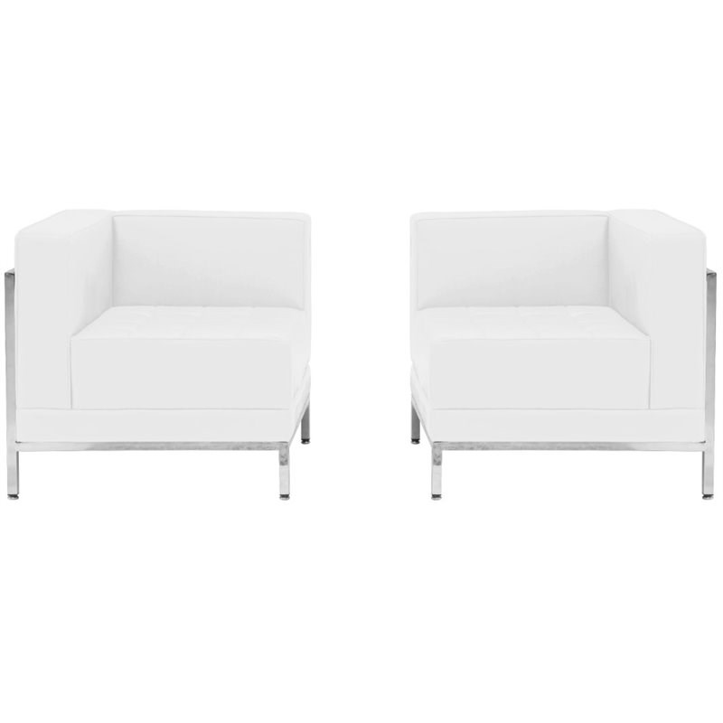 Flash Furniture 2 Piece Leather Reception Sofa Set in White