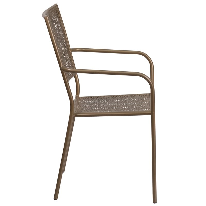 Flash Furniture Stackable Steel Square Back Patio Dining Side Chair in Gold