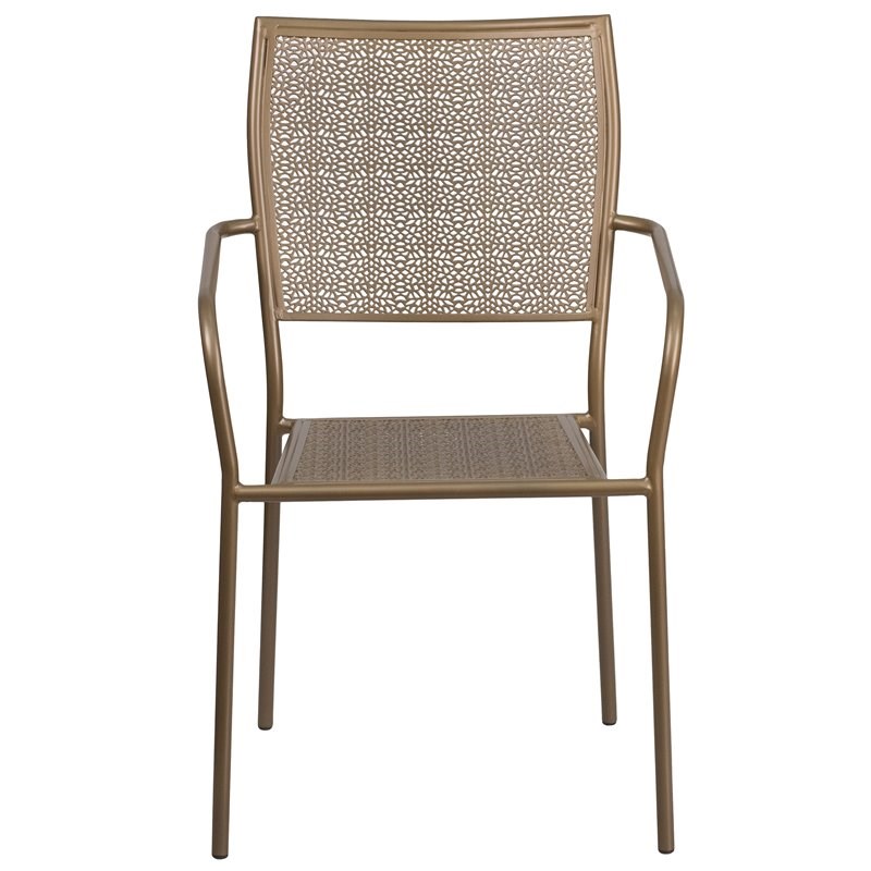Flash Furniture Stackable Steel Square Back Patio Dining Side Chair in Gold
