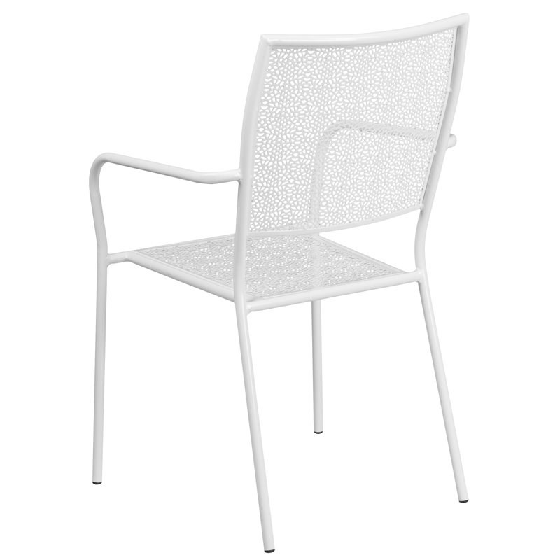 Flash Furniture Stackable Steel Square Back Patio Dining Side Chair in White