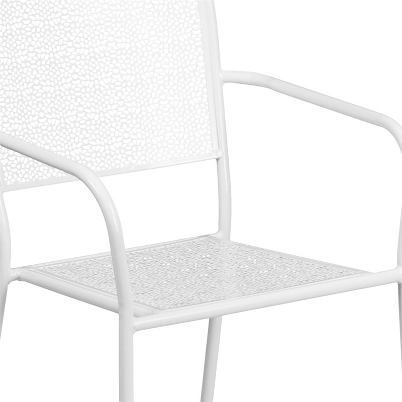Flash Furniture Stackable Steel Square Back Patio Dining Side Chair in White