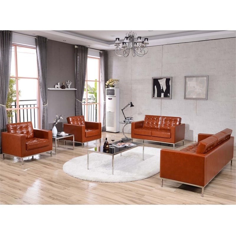 Flash Furniture Lacey Leather Reception Chair in Cognac Brown