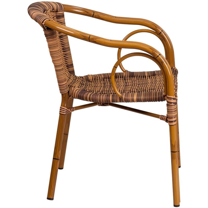 Flash Furniture Cadiz Rattan Patio Dining Arm Chair in Burning Brown (Set of 3)