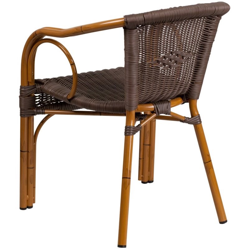 Flash Furniture Cadiz Rattan Patio Dining Arm Chair in Dark Brown (Set of 3)