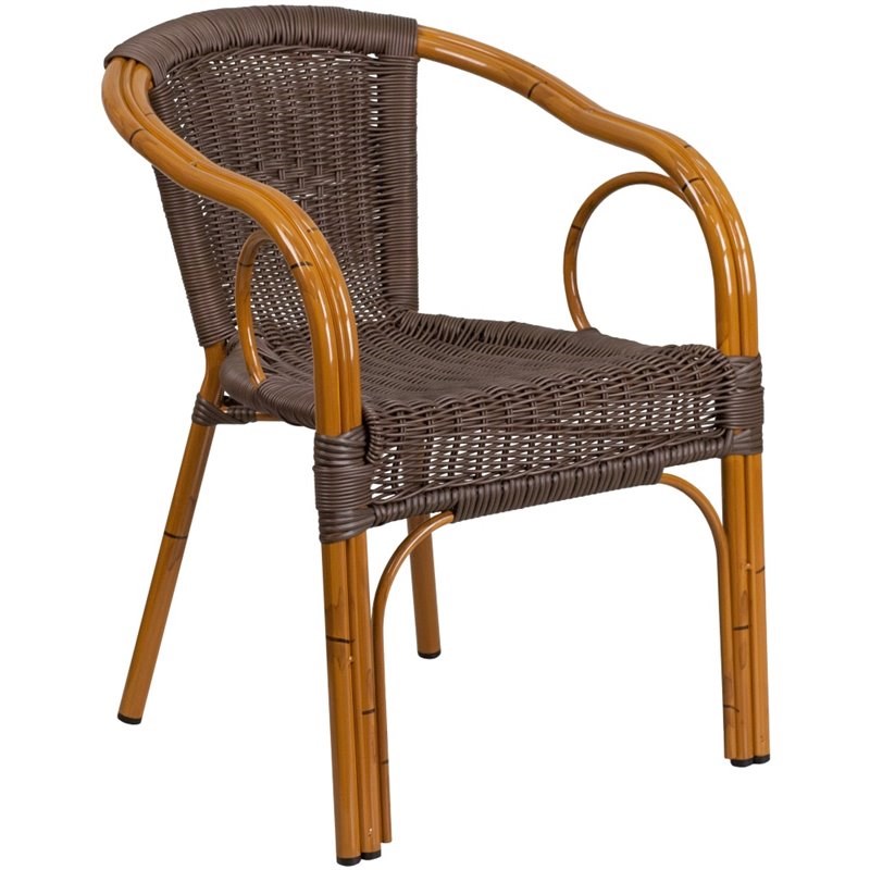 Flash Furniture Cadiz Rattan Patio Dining Arm Chair in Dark Brown (Set of 3)