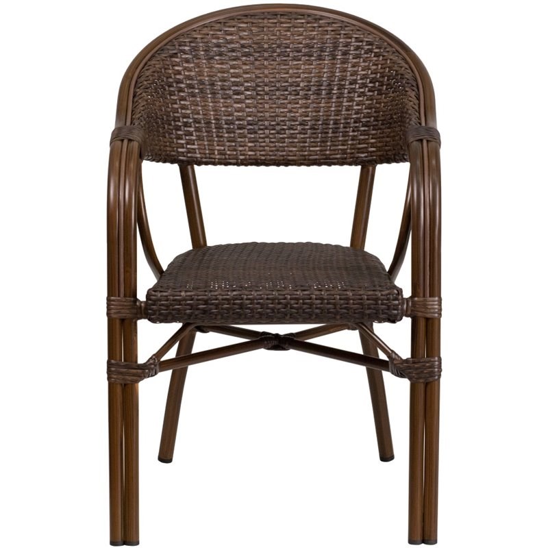 Flash Furniture Milano Rattan Patio Dining Arm Chair in Cafe Brown