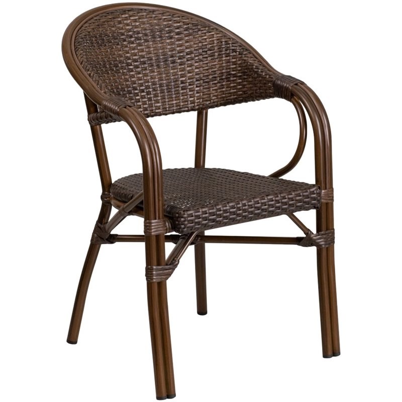 Flash Furniture Milano Rattan Patio Dining Arm Chair in Cafe Brown