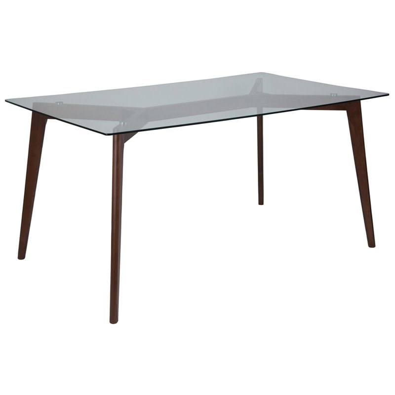 Flash Furniture Parkside Glass Top Dining Table in Walnut