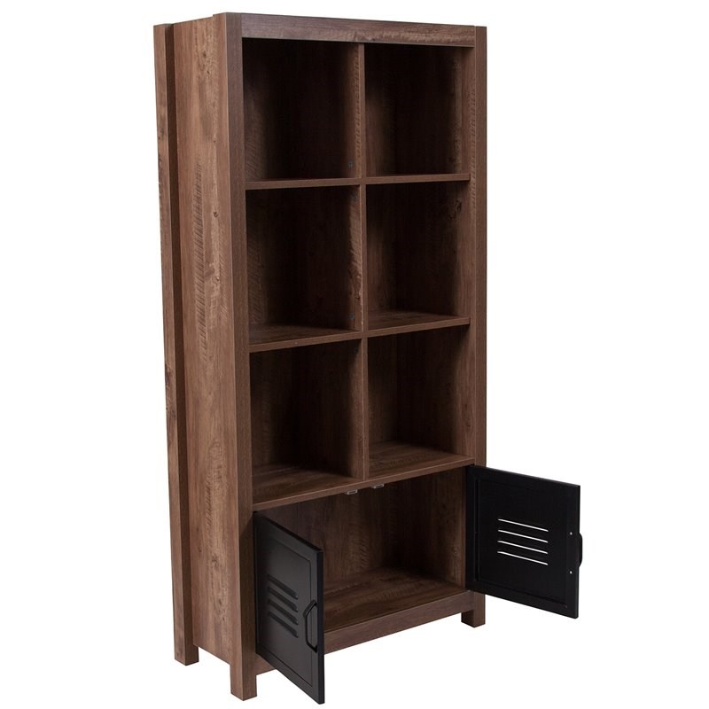 Flash Furniture 6 Cubby Storage Bookcase in Crosscut Oak