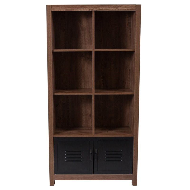 Flash Furniture 6 Cubby Storage Bookcase in Crosscut Oak