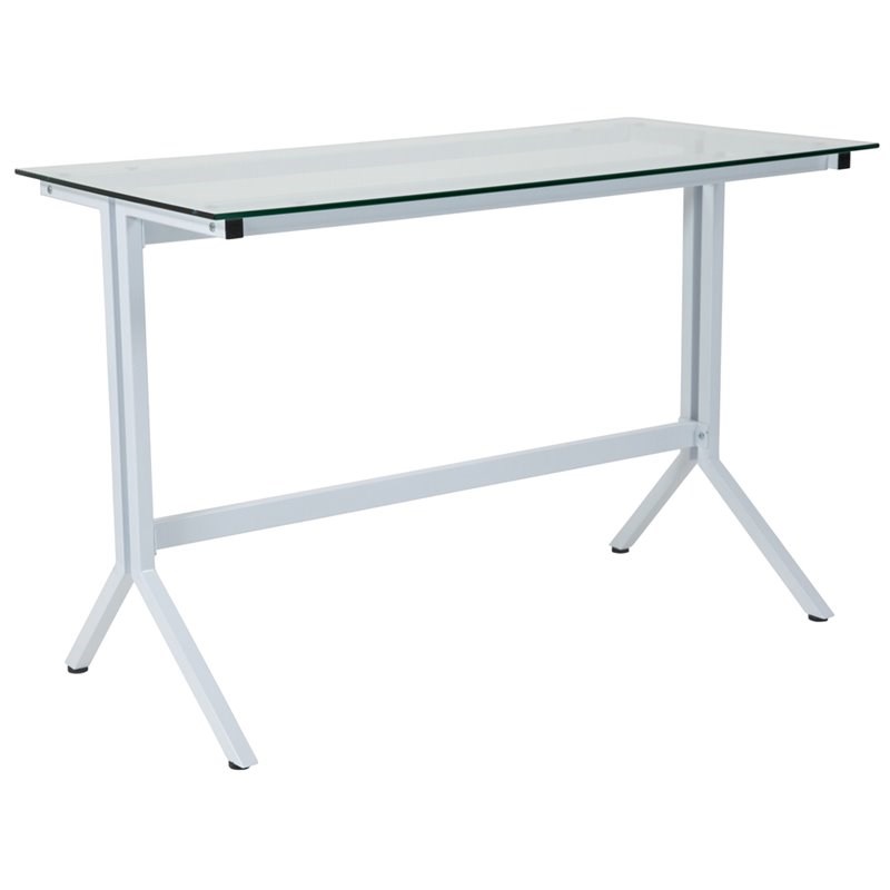 Flash Furniture Winfield Glass Top Writing Desk in White