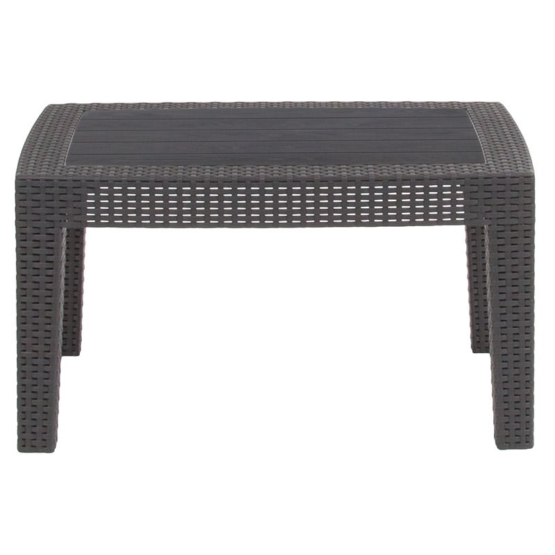 Flash Furniture Wicker Plank Top Patio Coffee Table in Dark Gray