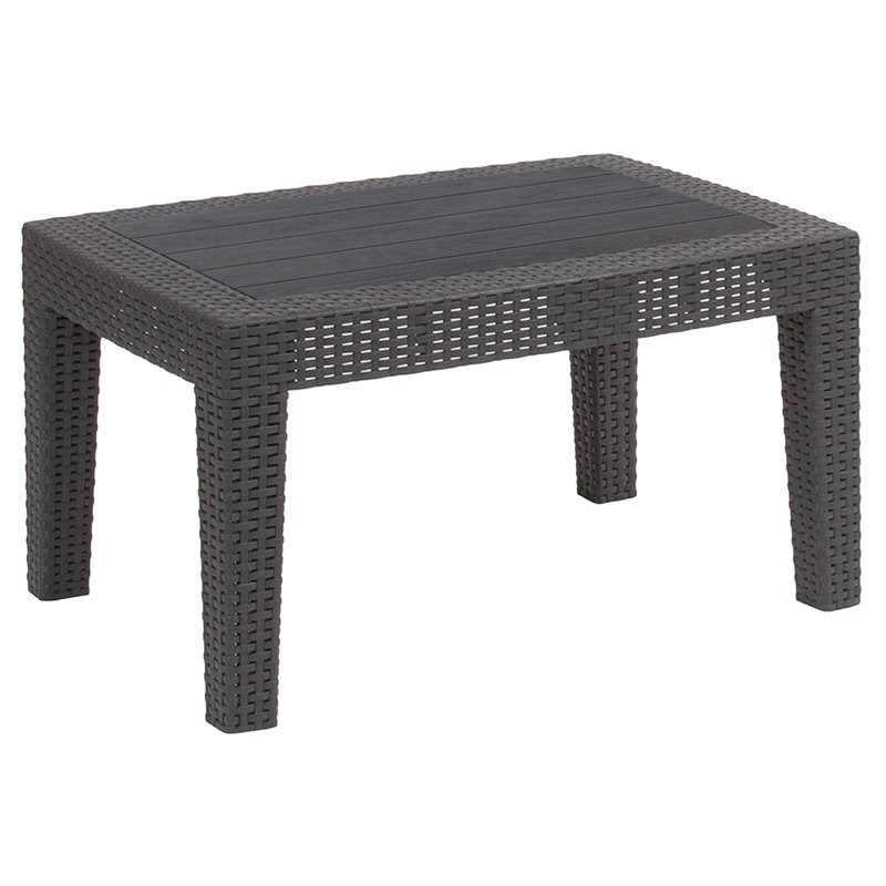 Flash Furniture Wicker Plank Top Patio Coffee Table in Dark Gray