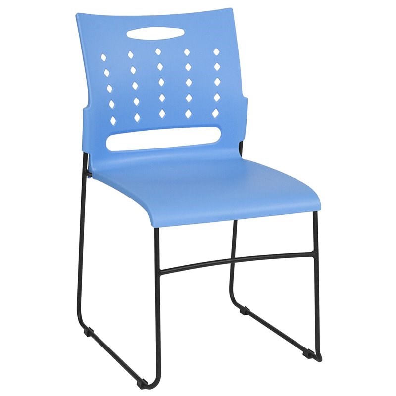 Flash Furniture Hercules Plastic Vent Back Sled Base Stacking Chair in Blue