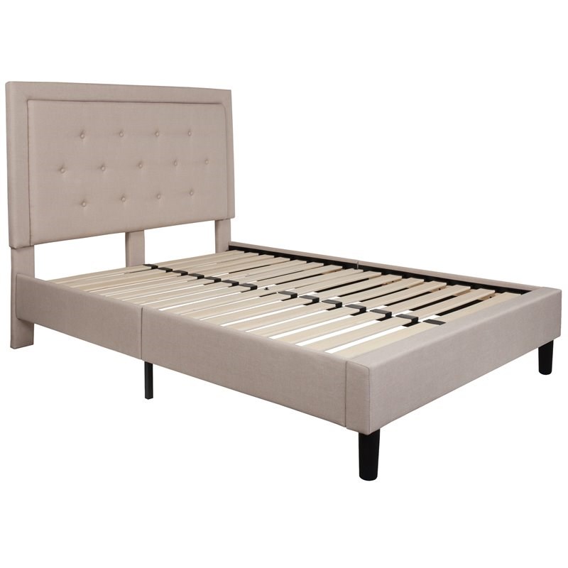 Flash Furniture Roxbury Tufted Full Platform Bed in Beige